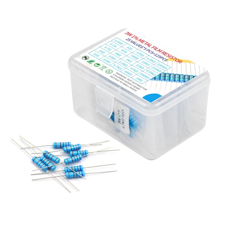 Kokiso 3W 125Pcs 25 Value 0.68R-1Mr O Ohm 1% Tolerance 0.01 Metal Film Resistor Assorted Kit Assortment - Image 1